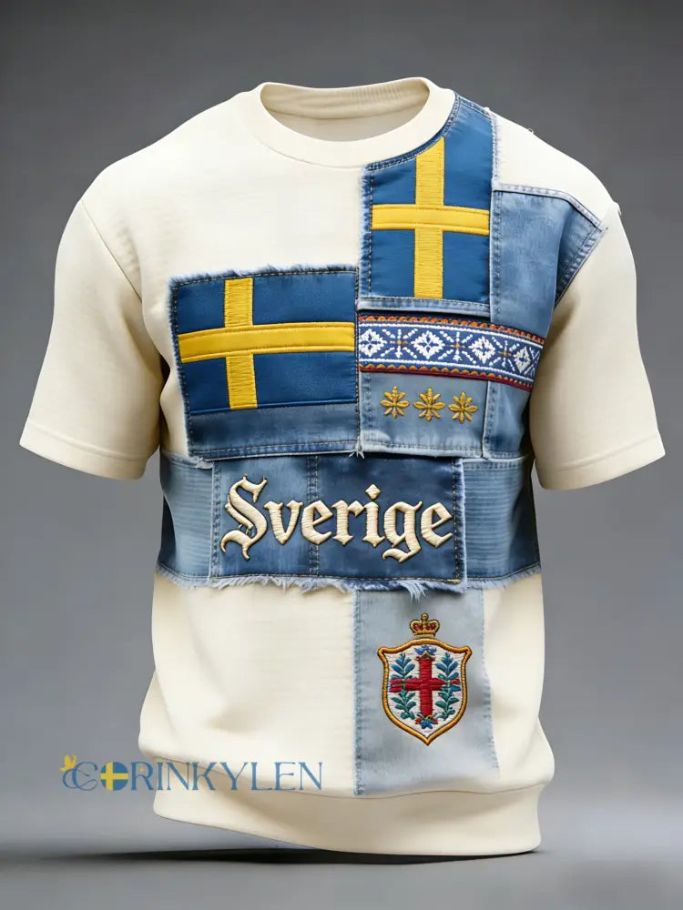 Retro viking svensk flagga märke avslappnad kortärmad t-shirt - vitt / S