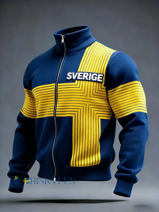 Retro Viking Svensk flaggbricka Casual Sporty Stand Collar Jacka - blå / S