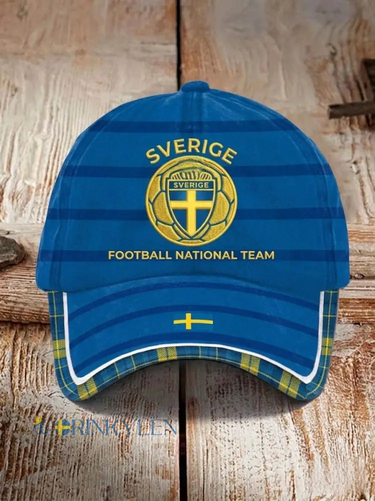 Retro viking svensk fotbollsflagga emblem avslappnad tvättad hatt - blå / ONE