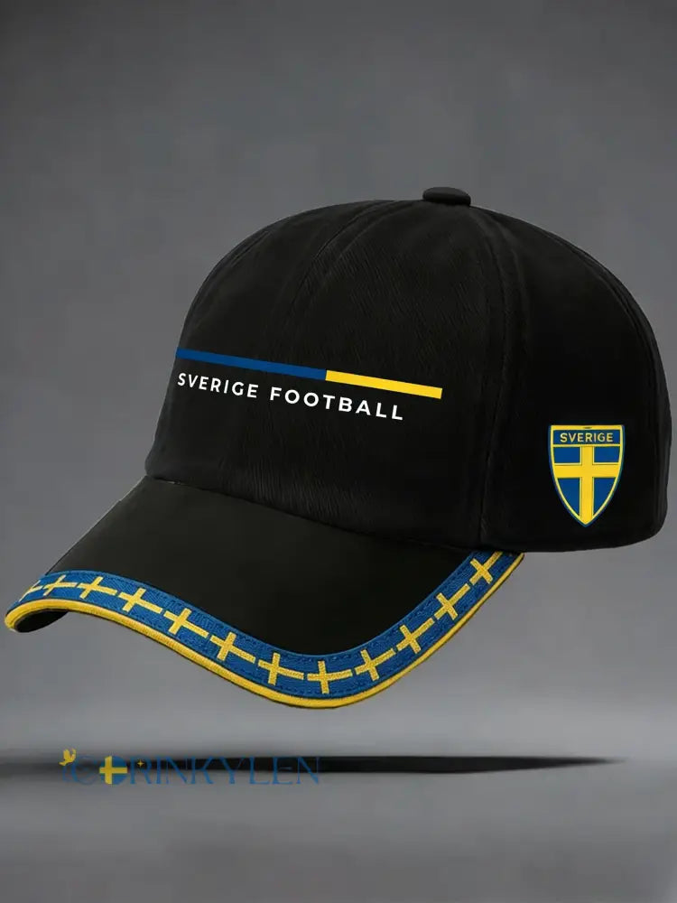 Retro viking svensk fotbollsflagga emblem avslappnad tvättad hatt - svart / ONE