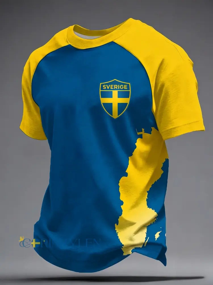 Retro viking svensk fotbollsflagga emblem ledig t-shirt med korta ärmarna - blå / S