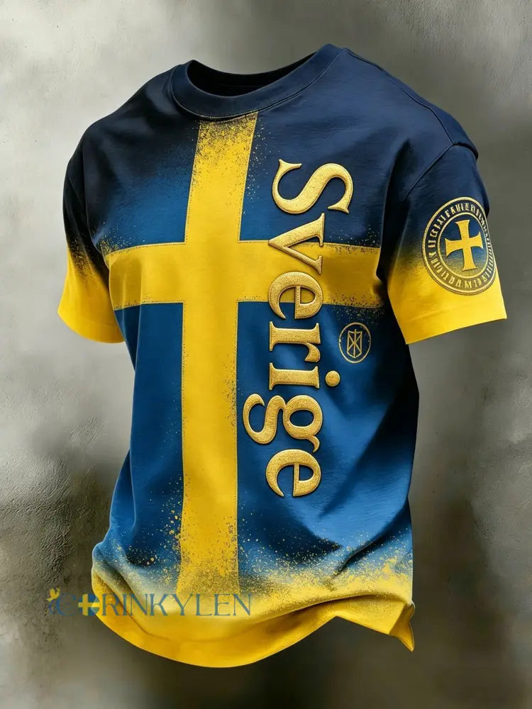 Retro viking svensk fotbollsflagga märke kortärmad t-shirt - blå / S