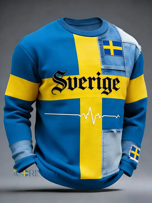 Retro Viking Svenska Flaggbricka Casual Långärms sweatshirt - blå / S