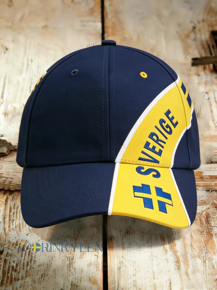 Retro Viking Svenska Flaggmärke Casual Tvättad hatt - blå / ONE