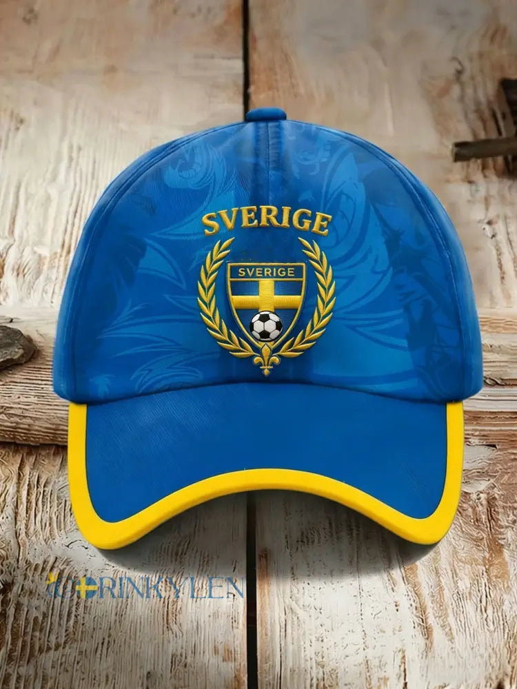 Retro Viking Svenska Fotbollsflaggmärke Casual Tvättad hatt - blå / ONE