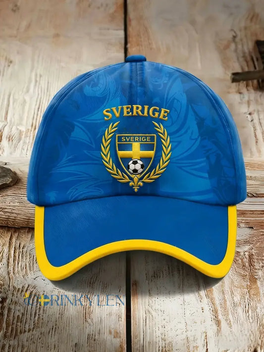 Retro Viking Svenska Fotbollsflaggmärke Casual Tvättad hatt - blå / ONE
