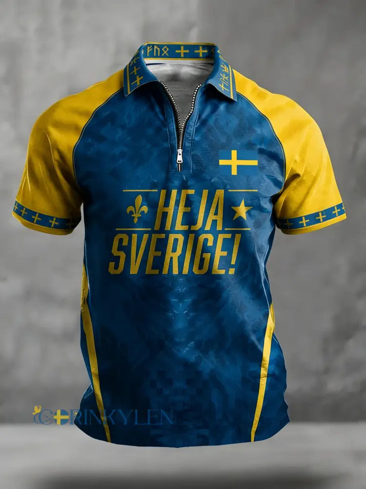 Retro Viking Swedish Fotbollsflaggbricka Casual Short-Sleeve Polo-skjorta - blå / S