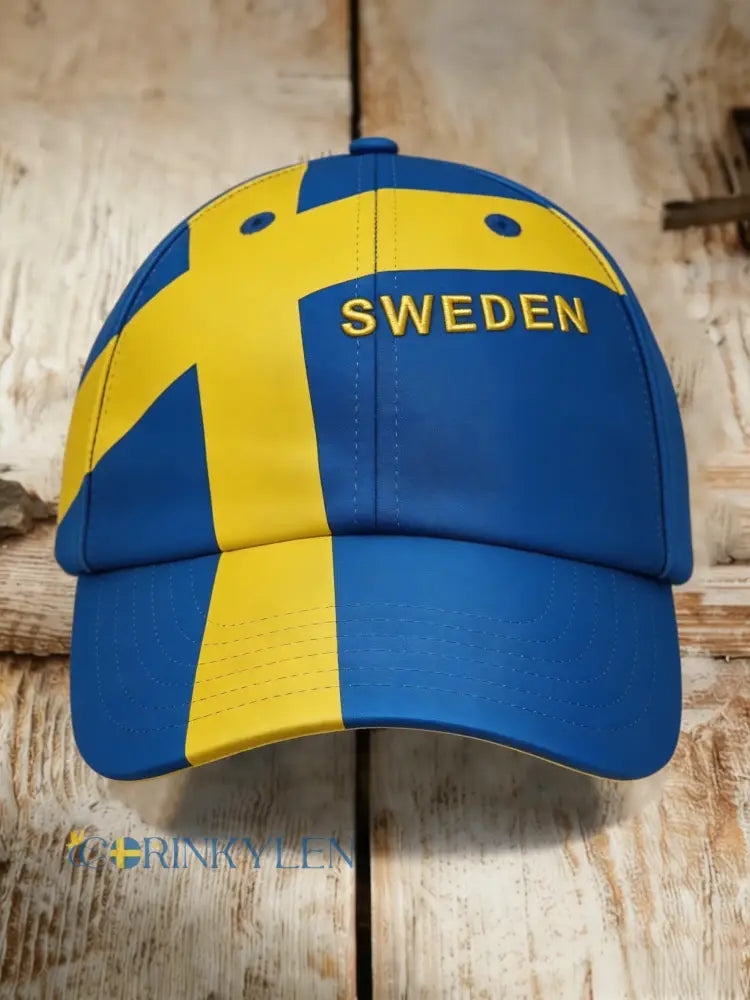 Retro vikingasvensk flaggmärke avslappnad tvättad hatt - blå / ONE
