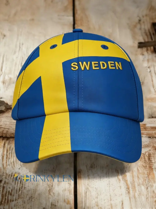 Retro vikingasvensk flaggmärke avslappnad tvättad hatt - blå / ONE