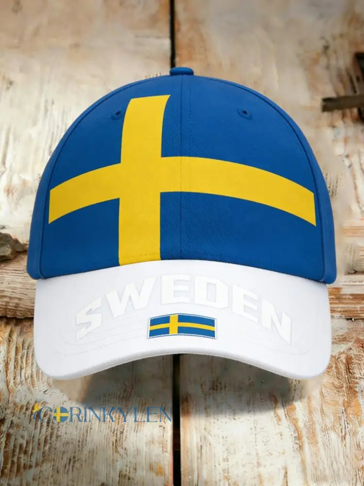 Retro vikingasvensk flaggmärke avslappnad tvättad keps - blå / ONE