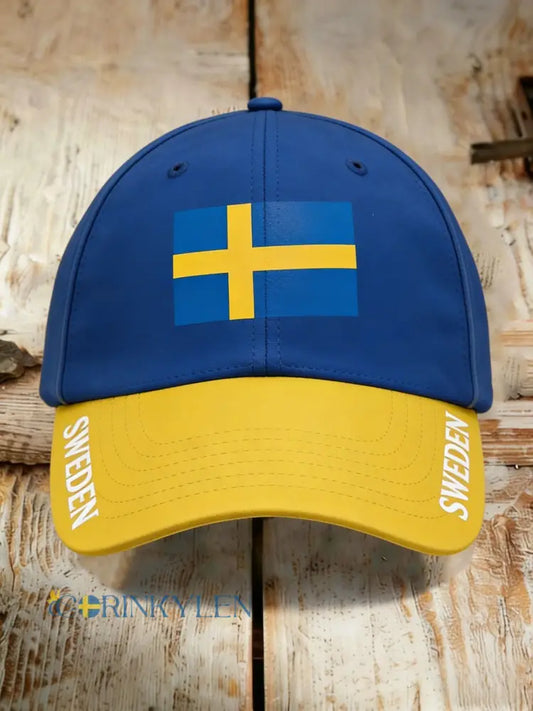 Retro vikingasvensk flaggmärke avslappnad tvättad keps - blå / ONE
