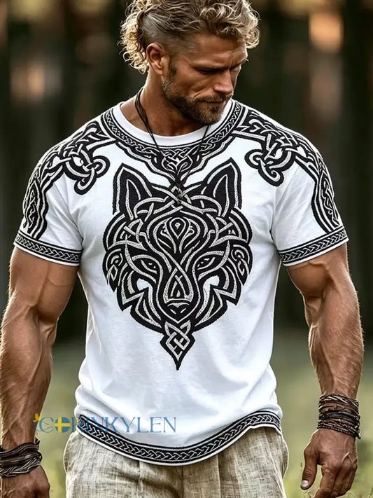 Retro vikingisk grafiskt tryckt t-shirt i nordisk stil för vardagsbruk - A / S