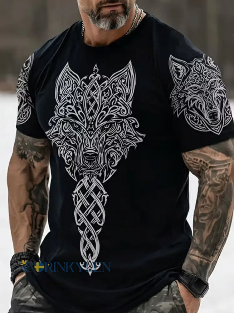 Retro vikingisk grafiskt tryckt t-shirt i nordisk stil för vardagsbruk - A / S