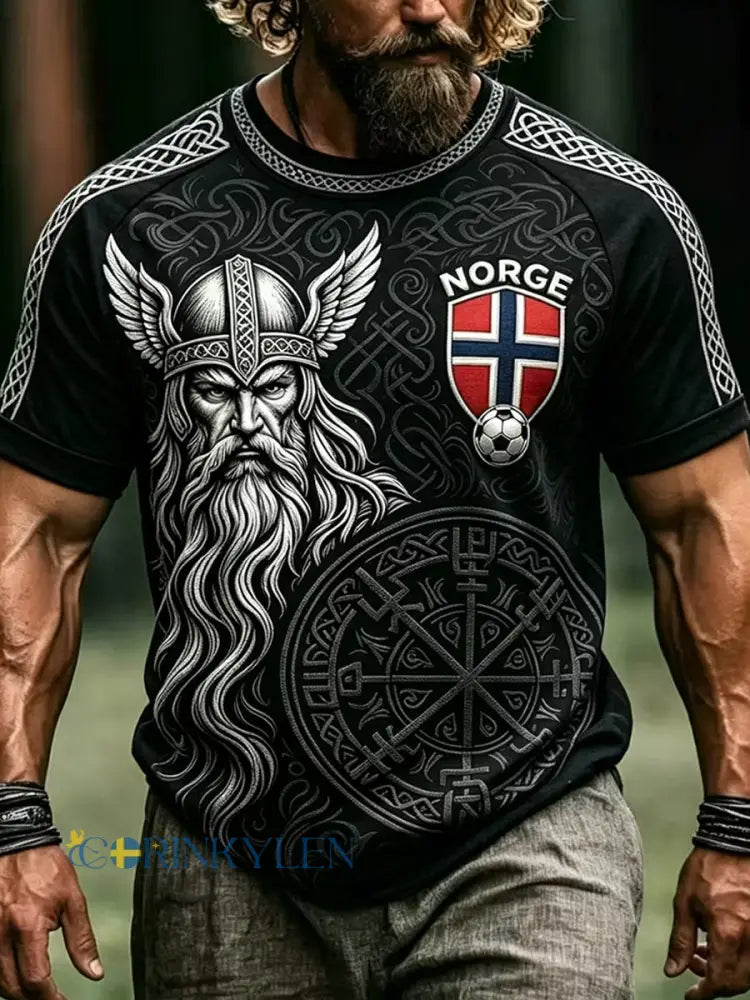 Retro vikingisk grafiskt tryckt t-shirt i nordisk stil för vardagsbruk - A / S