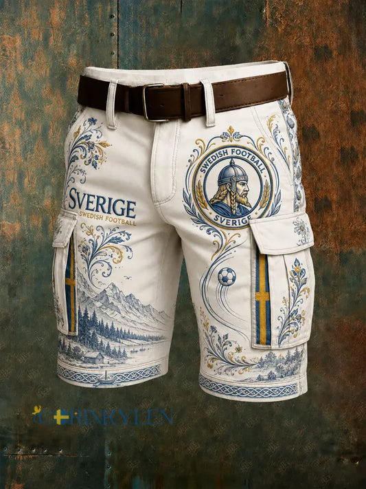 Retrodammskott för män med svensk fotbollssupporterkonst – avslappnade shorts - A / M