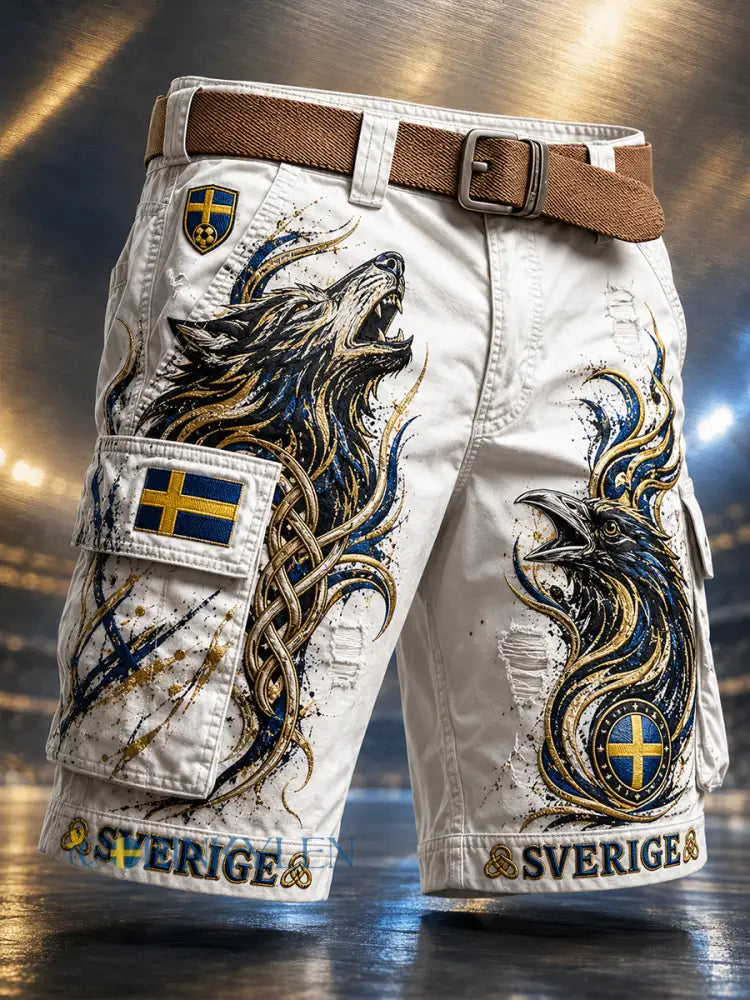 Retrodammskott för män med svensk fotbollssupporterkonst – avslappnade shorts - A / M