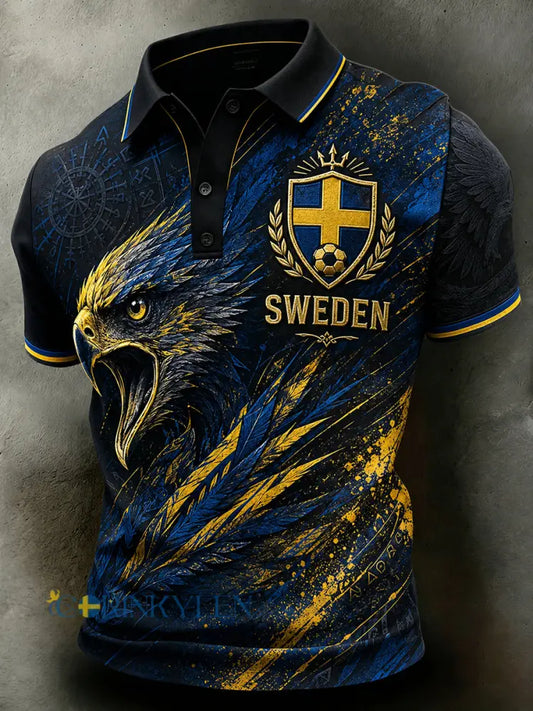 Retrodammskott för män – tryckt avslappnat polotröja med svensk fotbollskonst - A / S