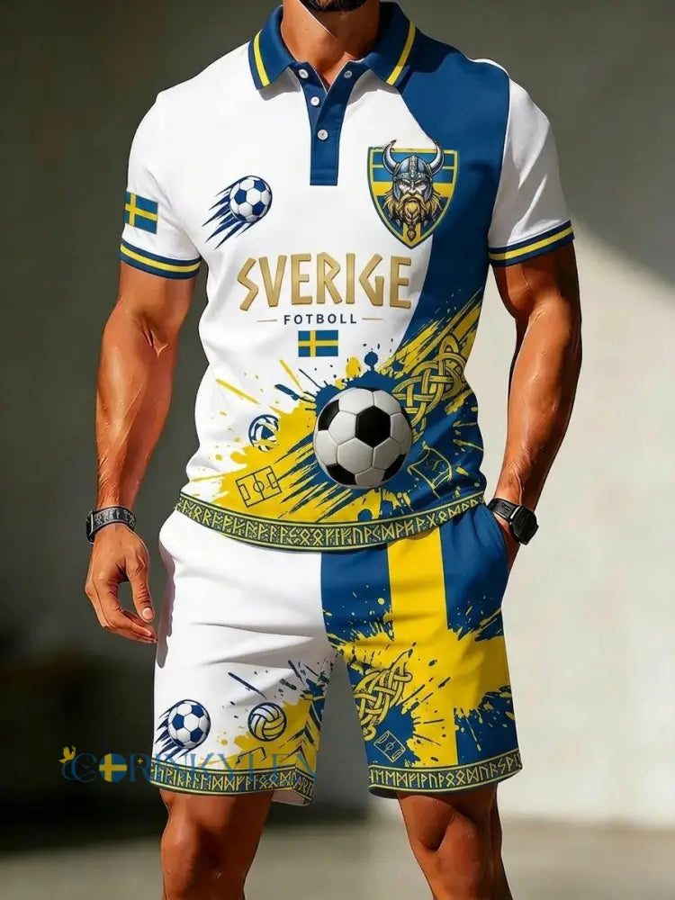 Retrosvenska fotbollsfanor-märkesavslappnade polotröjsätt - vitt / S