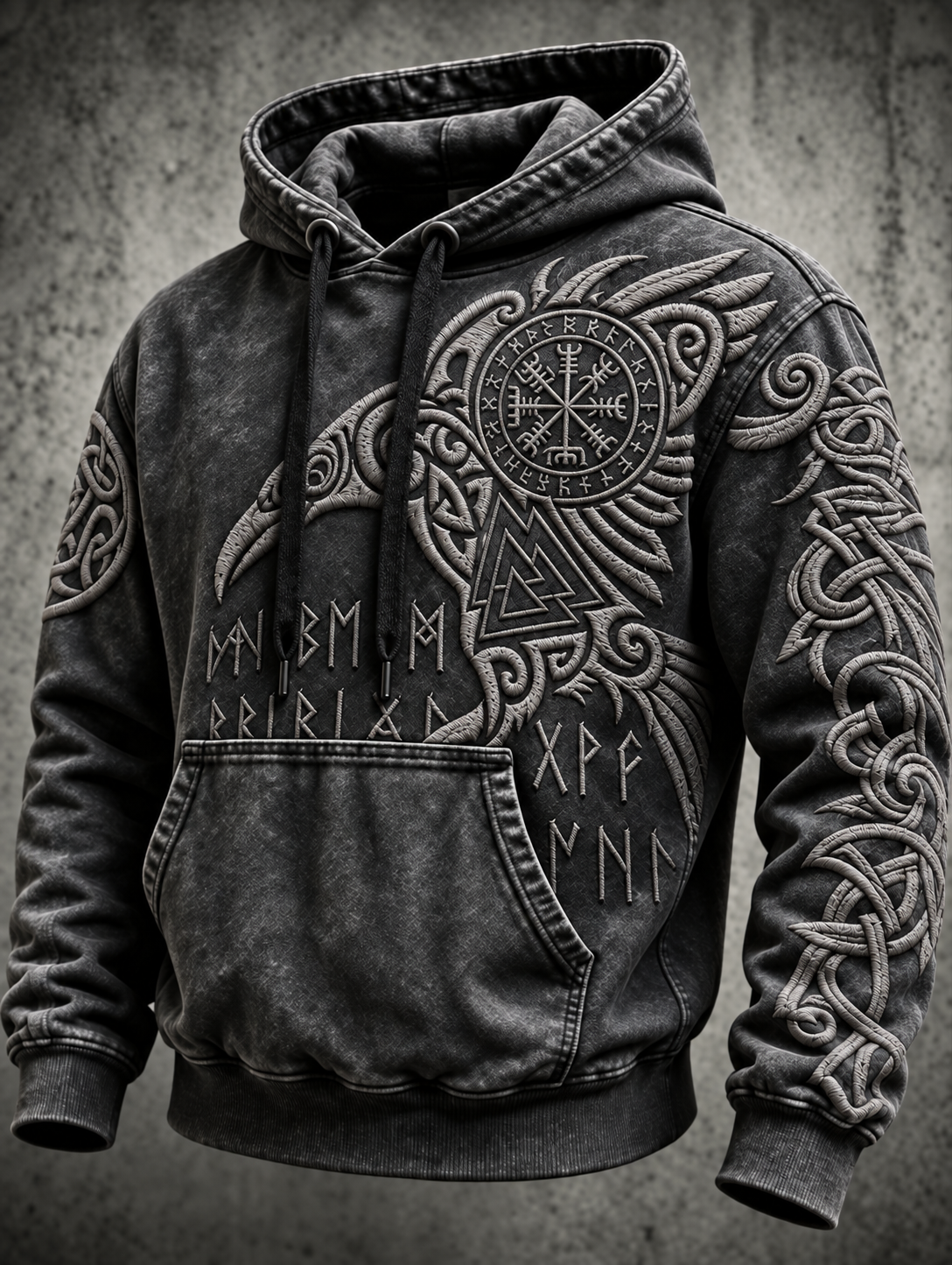 Herrhoodie med vintage-vikingatotem