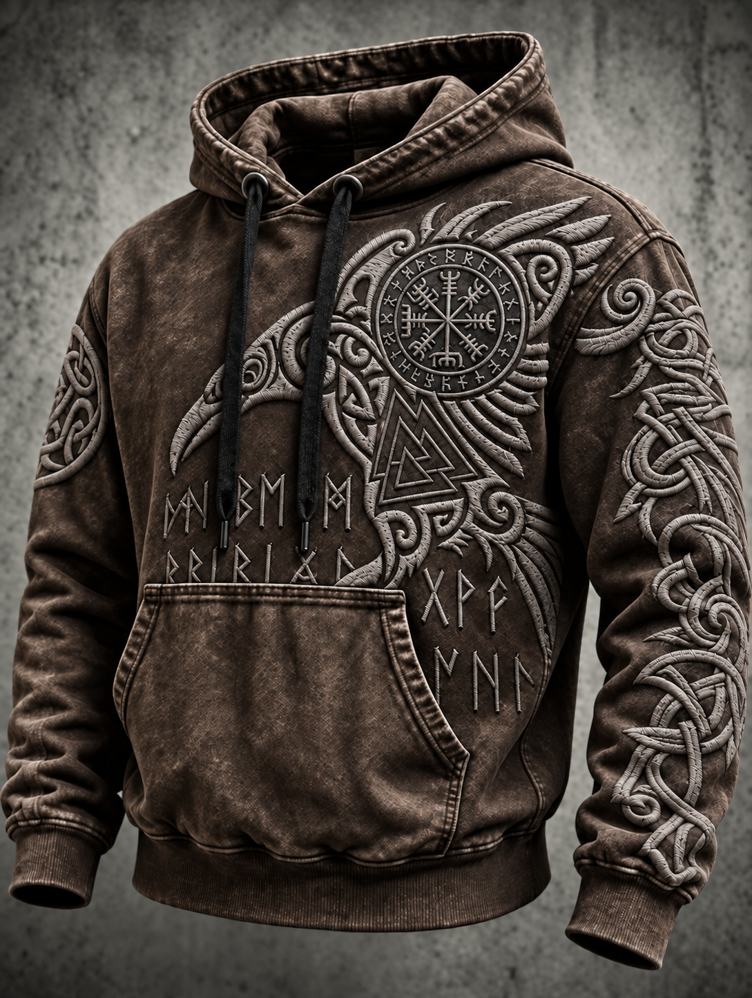 Herrhoodie med vintage-vikingatotem
