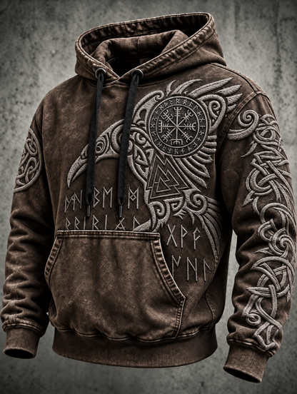 Herrhoodie med vintage-vikingatotem