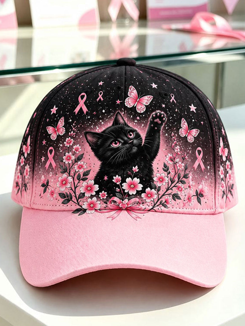 Bröstcancermedvetande katttryck avslappnad unisex-hatt