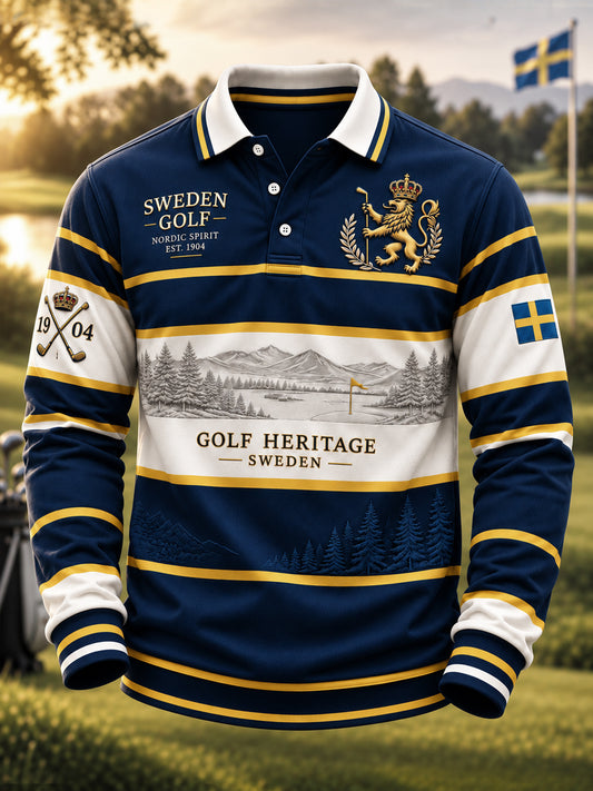 Mäns klassiska golf konst ränder Polo skjorta