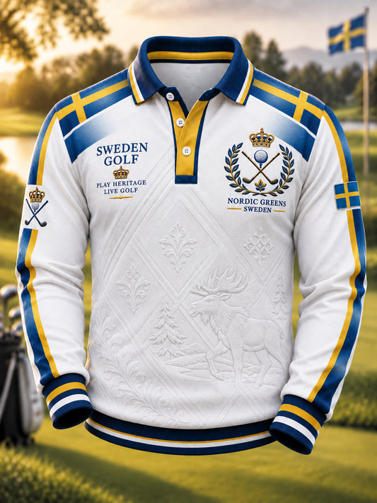 Herr Retro Svenska Golf Konstnärlig lappverk Polo tröja