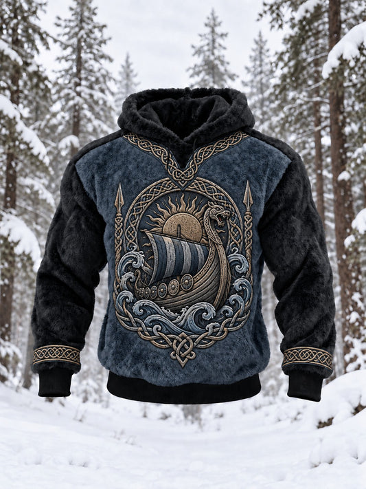 Vikingtryckt flanellhuvtröja för män