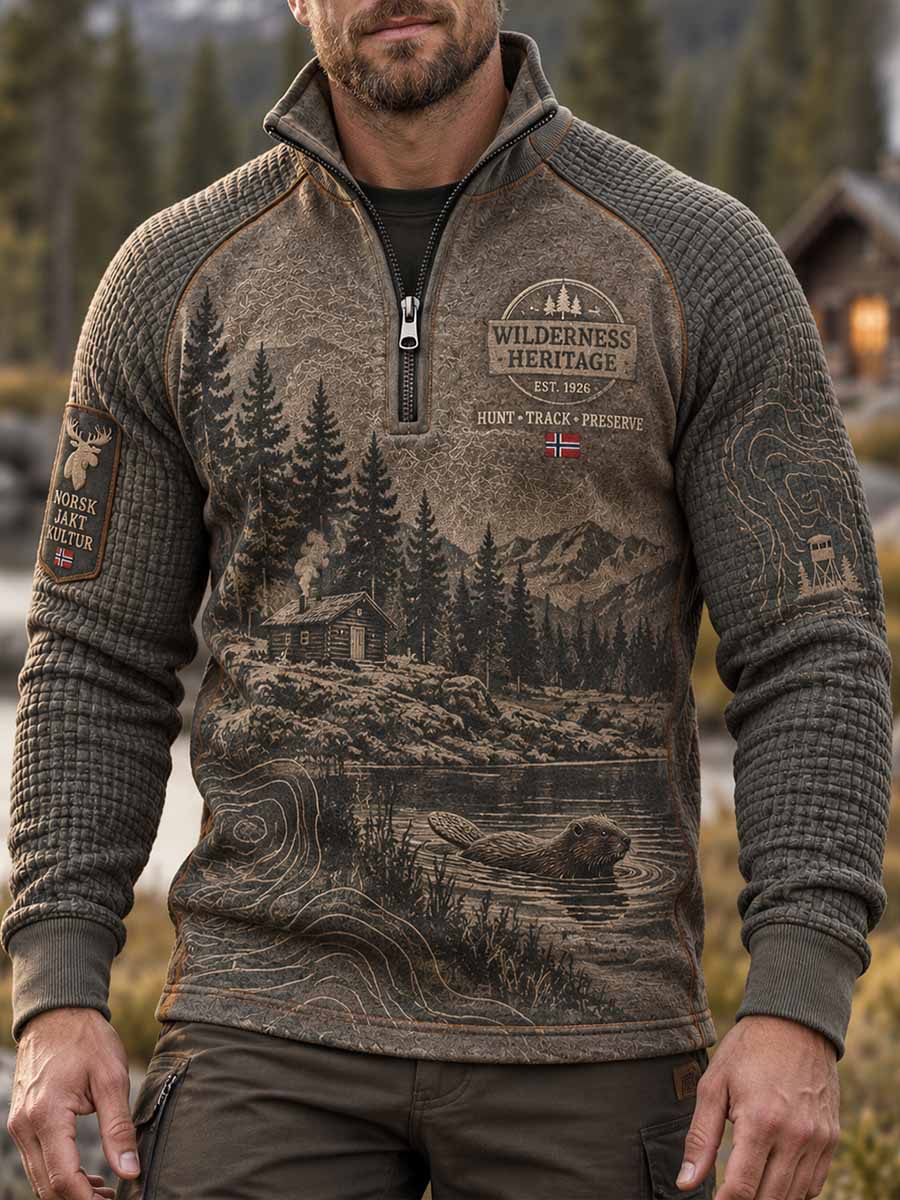 Mäns Vintage Jakt Bever Print Sweatshirt