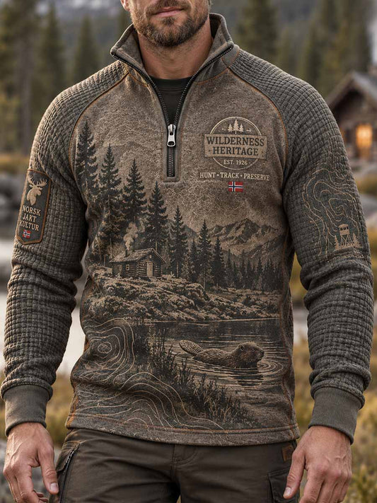 Mäns Vintage Jakt Bever Print Sweatshirt