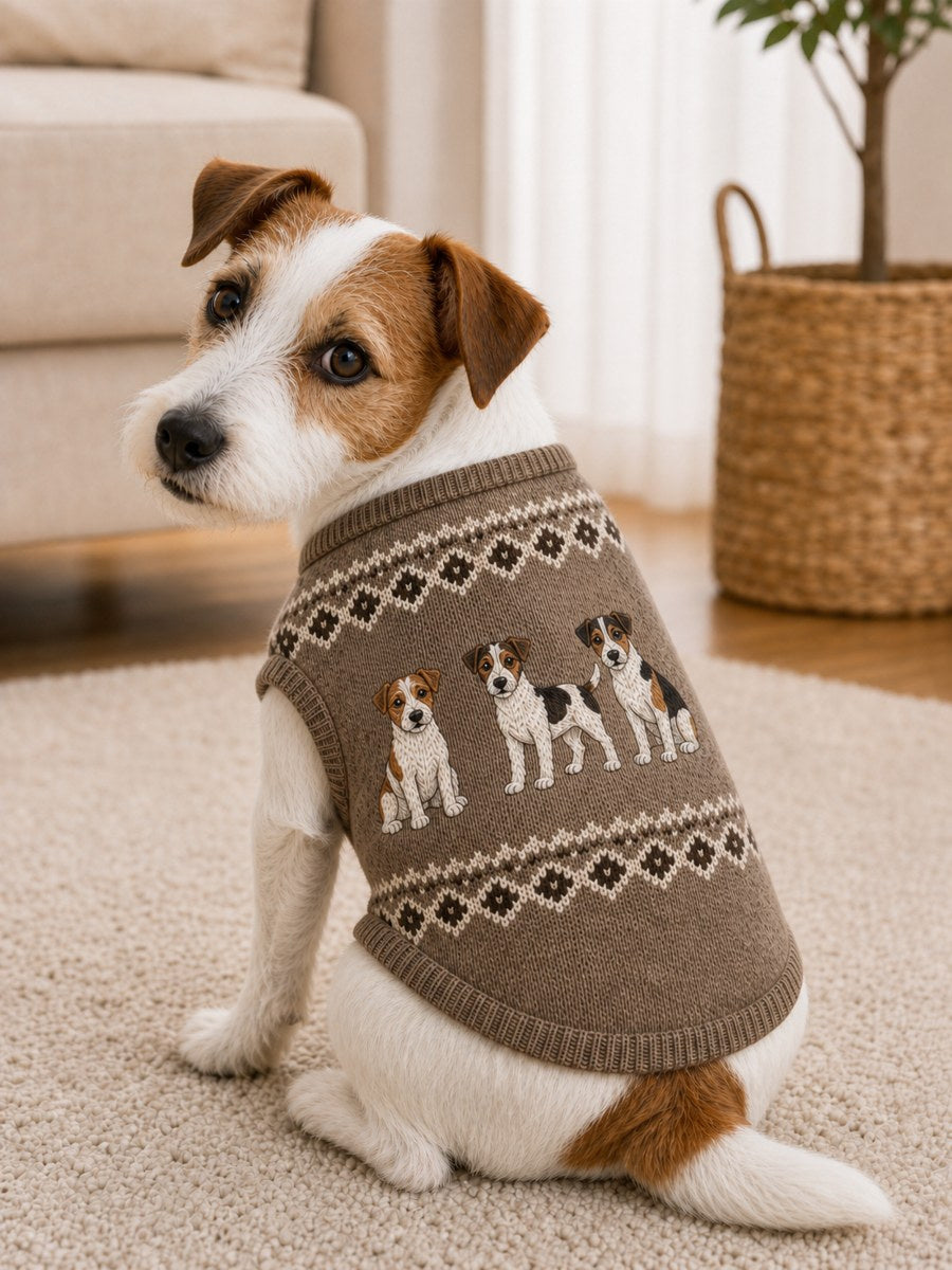 Vintage jackrusselterrierhundar, ö-mönstrad tryckt väst utan ärm för husdjur