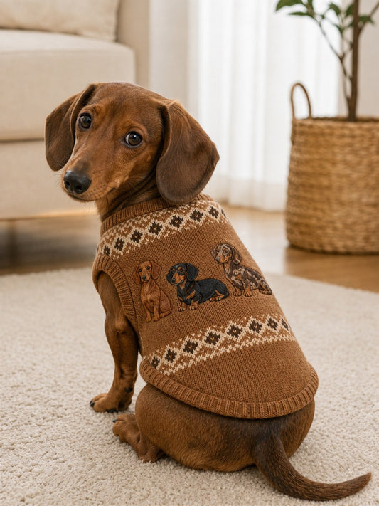 Vintage hundväst med dachshund-mönster, ärmfri för husdjur