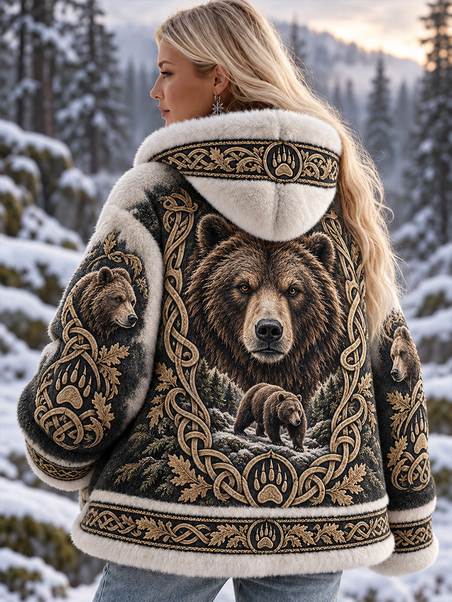 Kvinnors Vintage NordicVikingScandinavian Style konst-Print Casual Flannel Mysig jacka