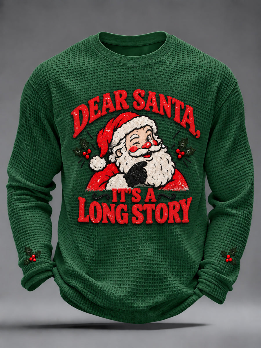 Mäns jul jultomten konst våffle lång ärm T-shirt