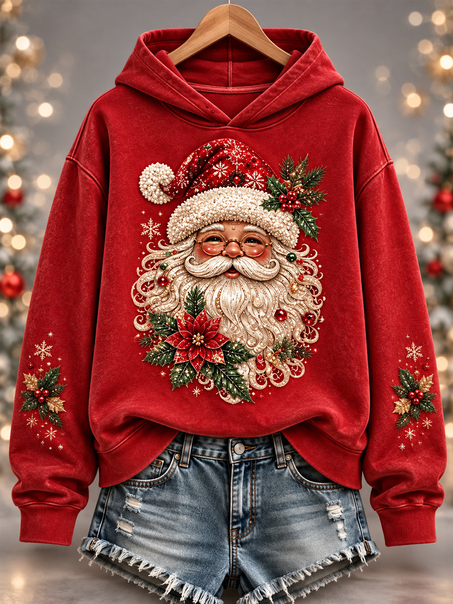 Kvinnlig juldress med tomteprint, avslappnad hoodie