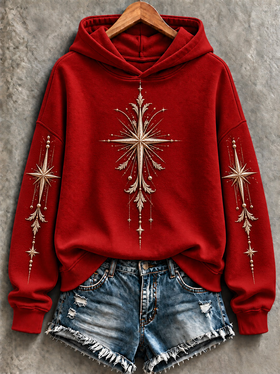 Damjulströja med tryck, avslappnad hoodie