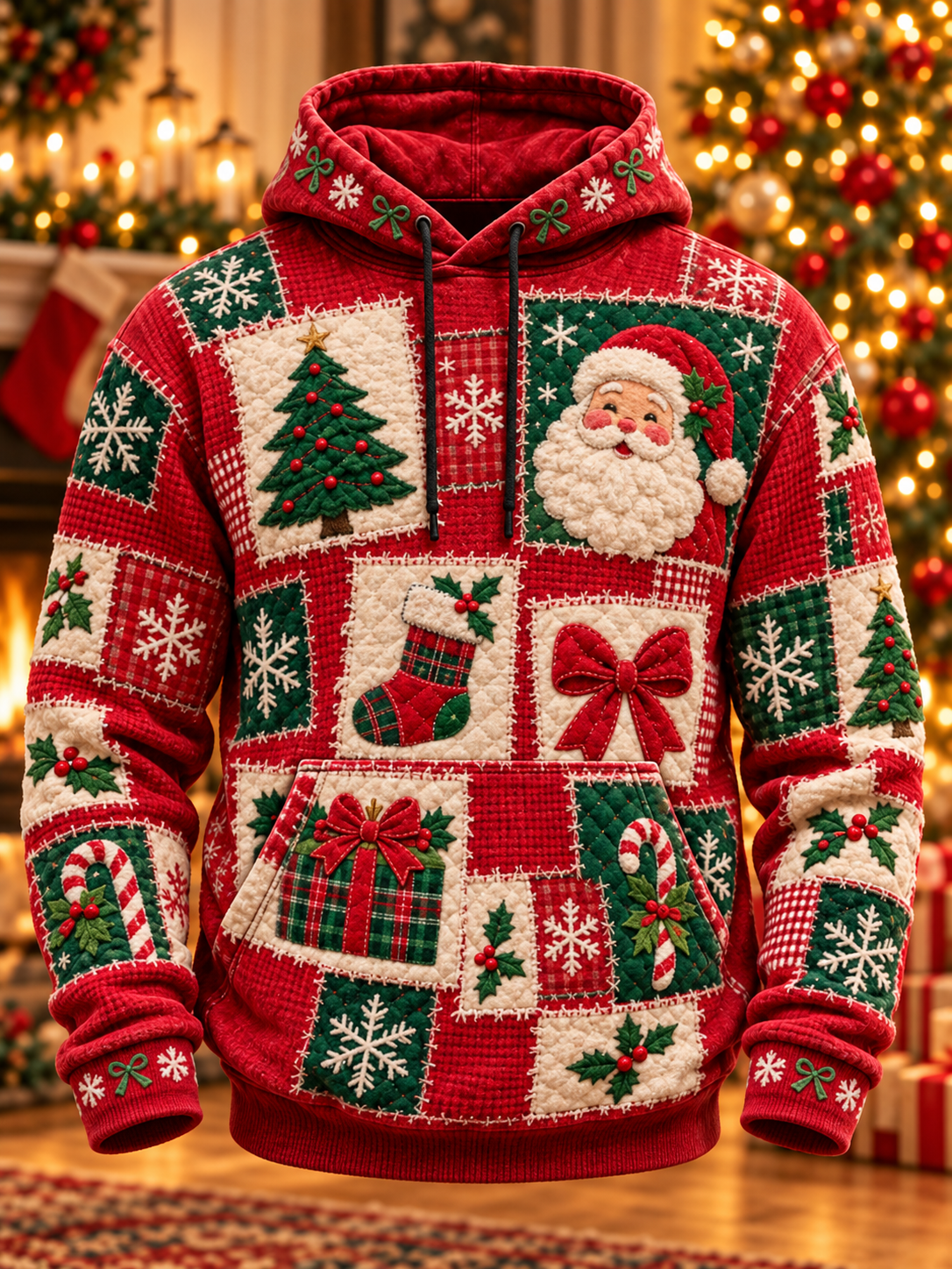 Mans julbroderad konstöverdimensionerad hoodie