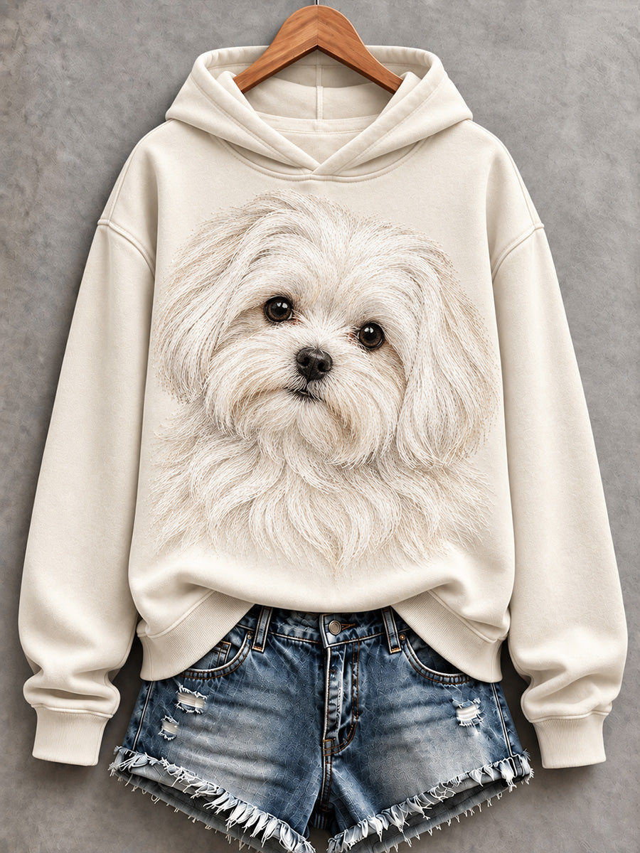 Söt, bekväm hoodie för kvinnor med malteserhundsmönster