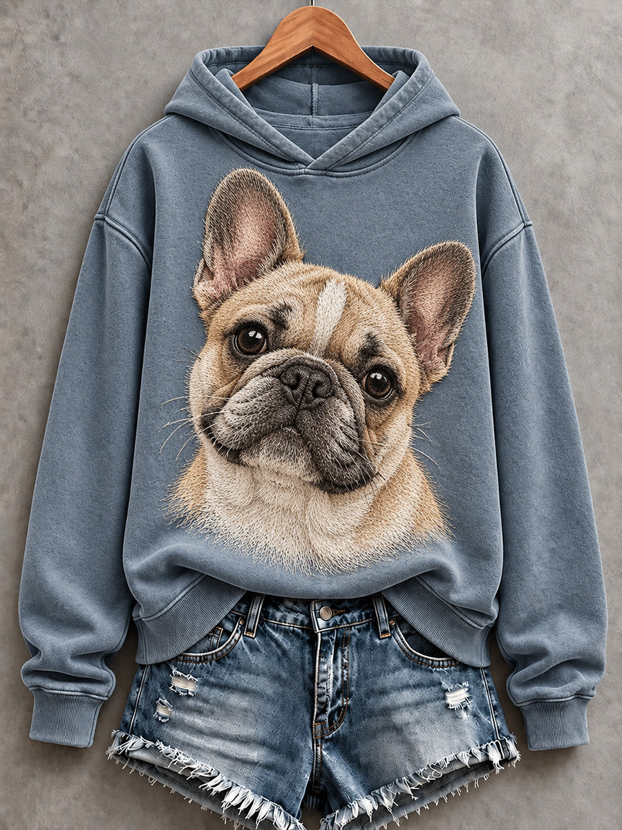 Söt, bekväm hoodie för kvinnor med tryck av fransk bulldogg
