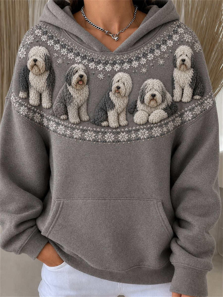 Damtröja med vintage-mönster av gamla engelska fårahundar från Isle of Skye, mysig hoodie