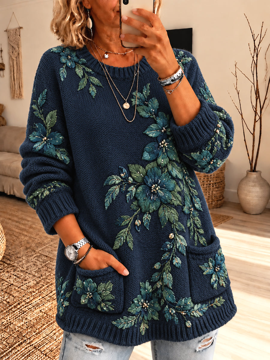 Kvinnors blomster-Print Casual Pullover