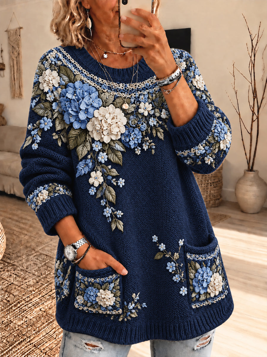 Kvinnors blomster gradient konst Pullover