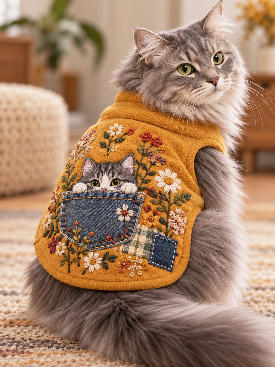 Djur och blomster Print Cat ärmlös Tank Topp