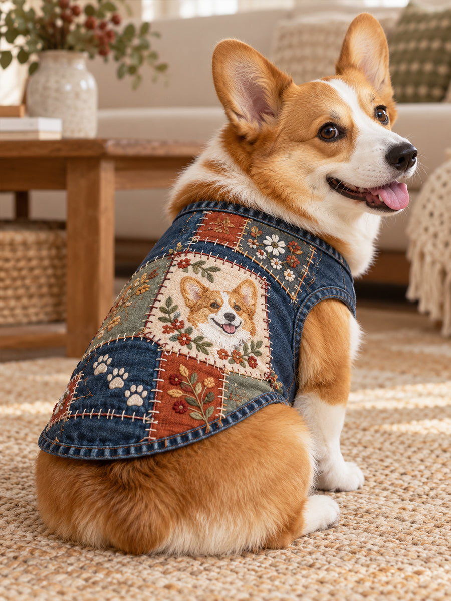 Söta djur och blommiga patchwork Hund ärmlösa tank Topp