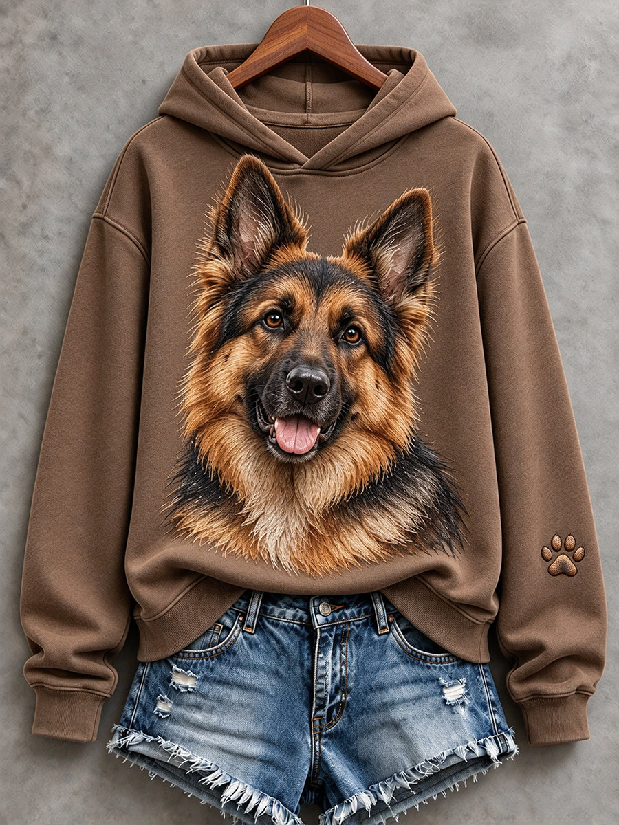 Söt mysig hoodie för kvinnor med tryck av tysk schäferhund