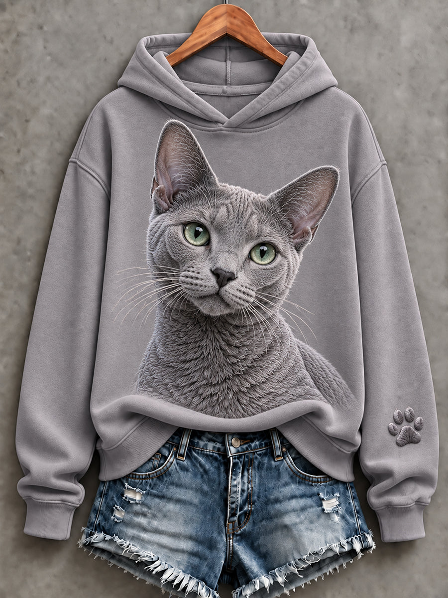 Kvinnors söta ryska blå katt Skriv ut bekväm Hoodie.