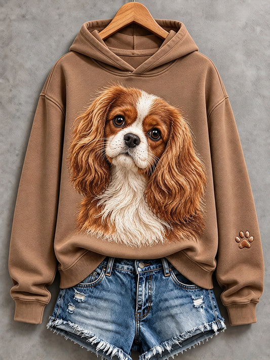 Kvinnors söta Cavalier King Charles Spaniel Skriv ut Mysig Hoodie.