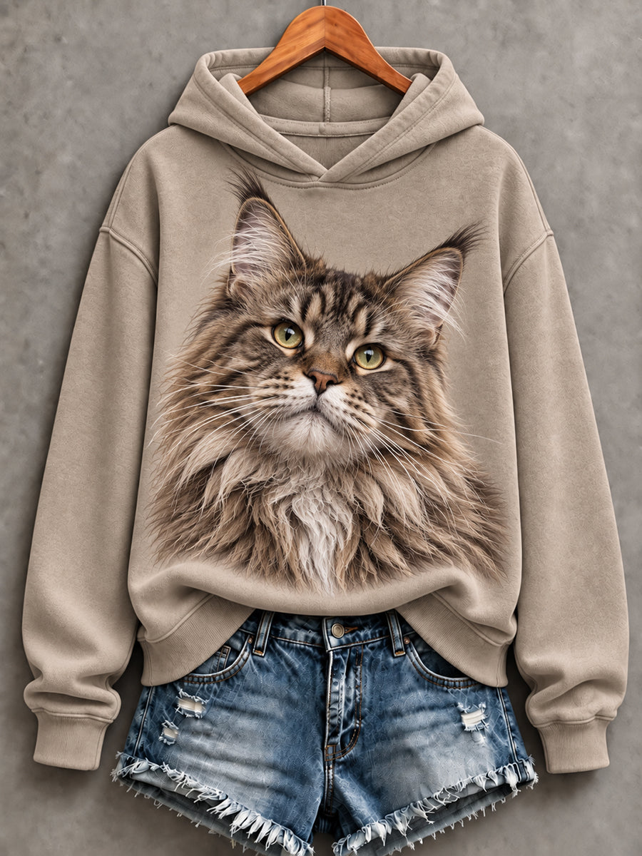 Kvinnors söta Maine Coon katt Skriv ut bekväm Hoodie.