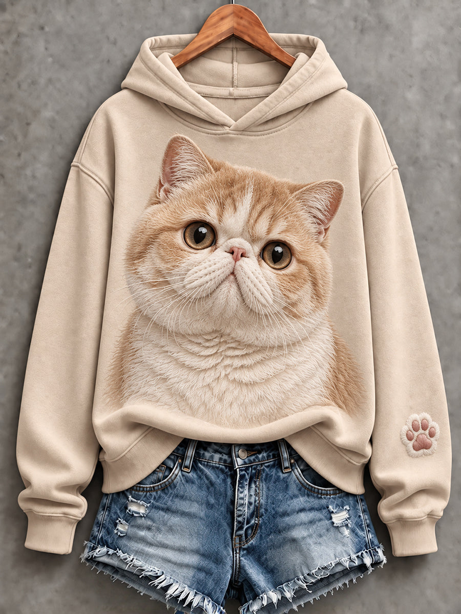 Kvinnors söta exotiska katt utskrift bekväm Hoodie.